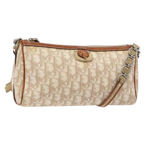 DIOR Romantic Chain Trotter Canvas Shoulder Bag Pvc Beige - Picture 1 of 13